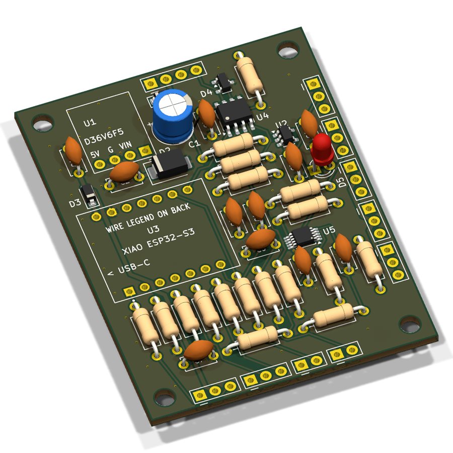3D render of the D.R.E.A.M.S V3 sensor-pod board with its XIAO ESP32-S3 footprint